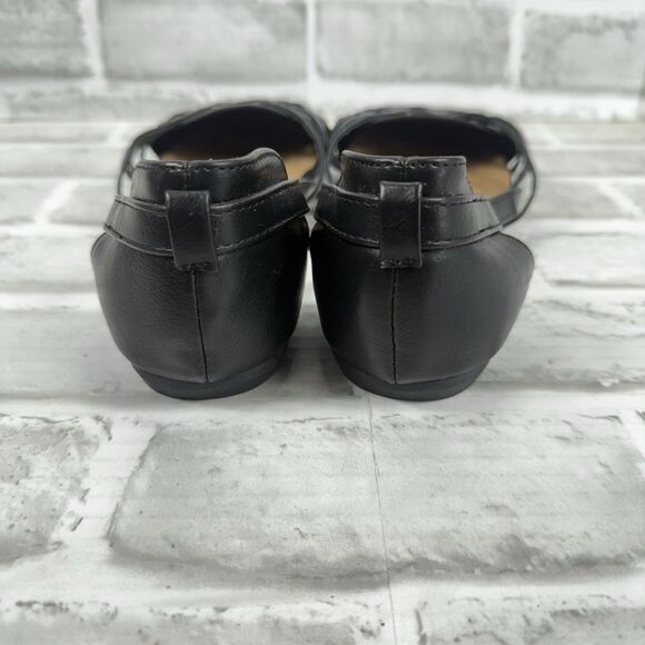 Journee Collection Ekko Women's 9 Black Leather Woven Slip On Comfort Sandals - Picture 5 of 9